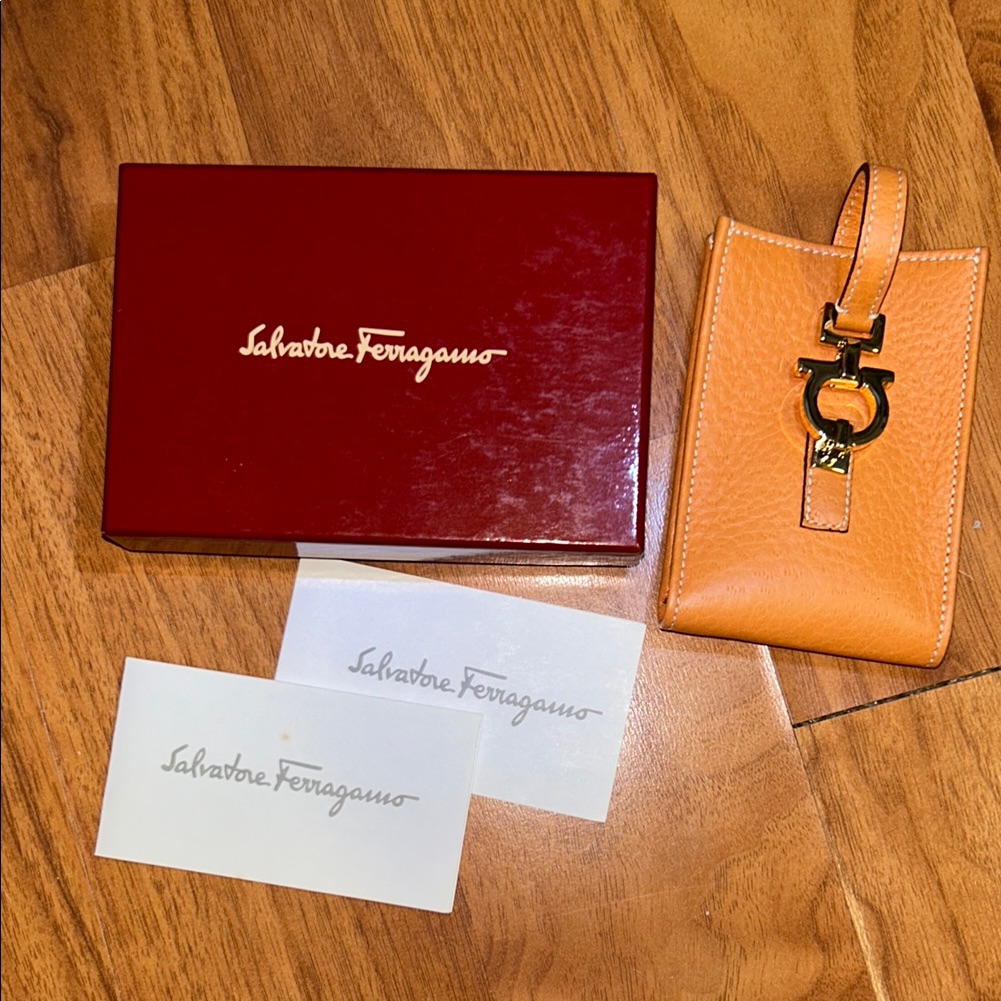 Authentic Salvatore Ferragamo Orange Leather Pouch  Case